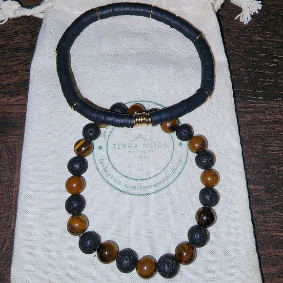 TMD - Tigers Eye and Lava Stone Beaded Men's Bracelet - Picture 7 of 8